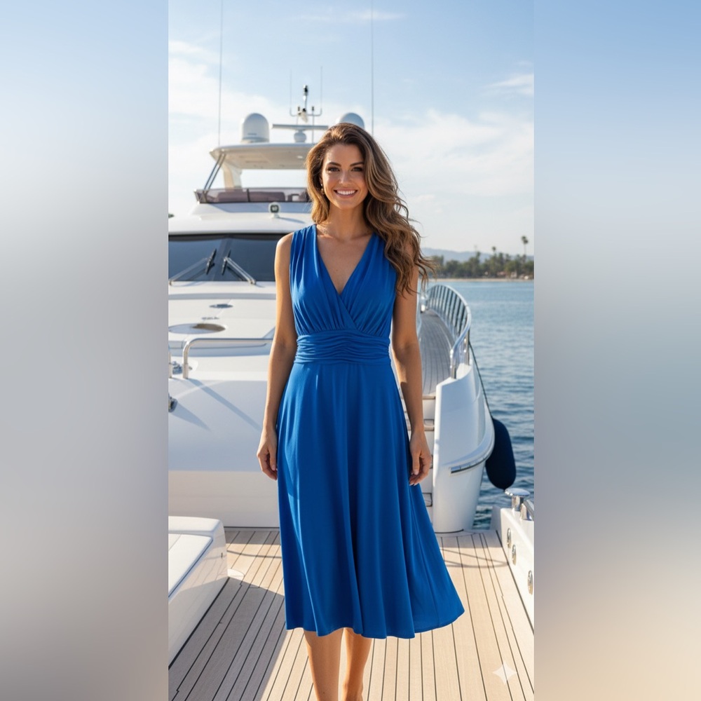 Jones Wear Royal Blue V‑Neck Midi Dress